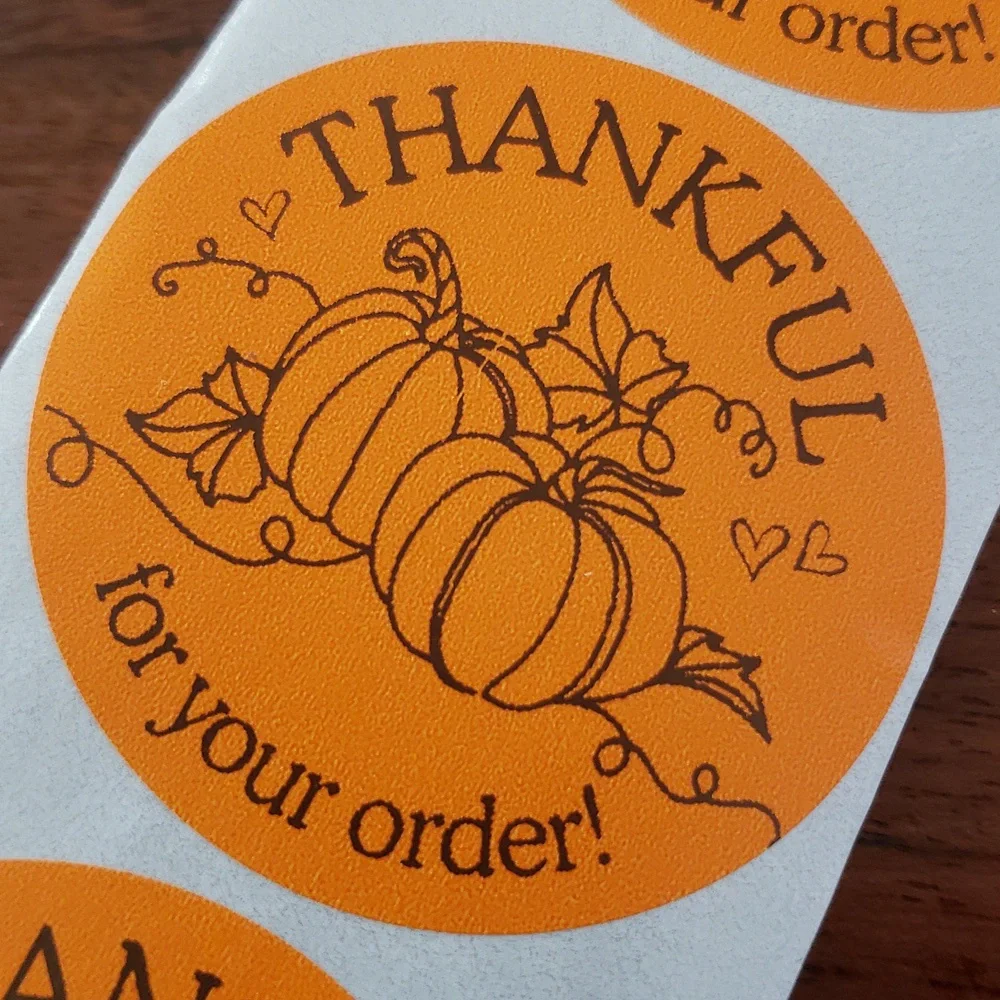 3/$15 THANK YOU STICKERS ORANGE BROWN LARGE TWO INCH FALL THEME